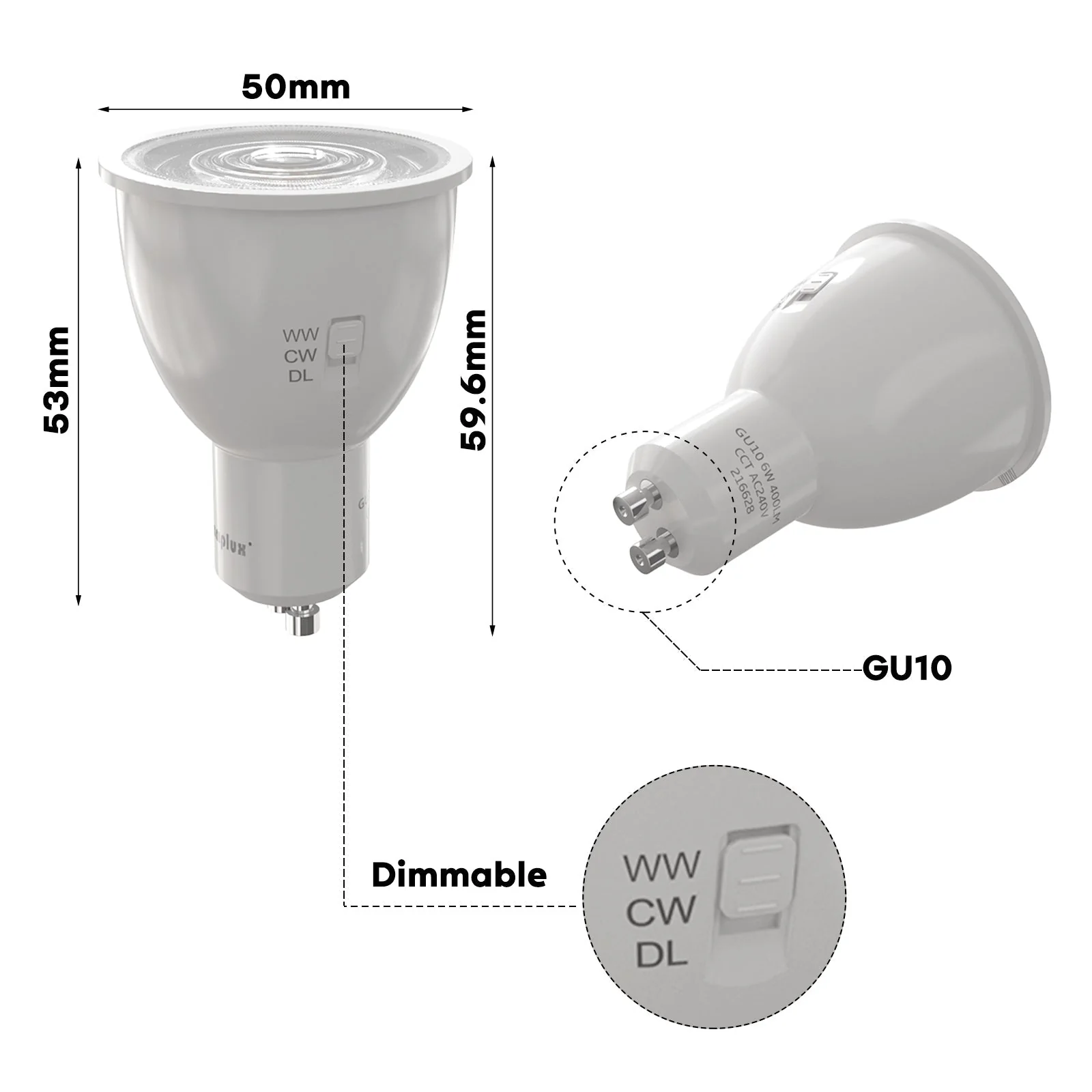 Pack of 10 - 6W = 50W LED Tri-Colour GU10 Globes - Image 3