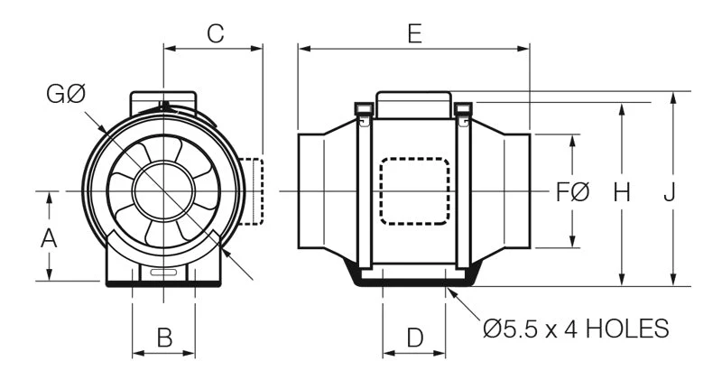 245-1008m³/h ProVent In-Line Duct Mounted Exhaust Fan Exhaust Fan Black in 100mm/125mm/150mm/200mm - Image 3