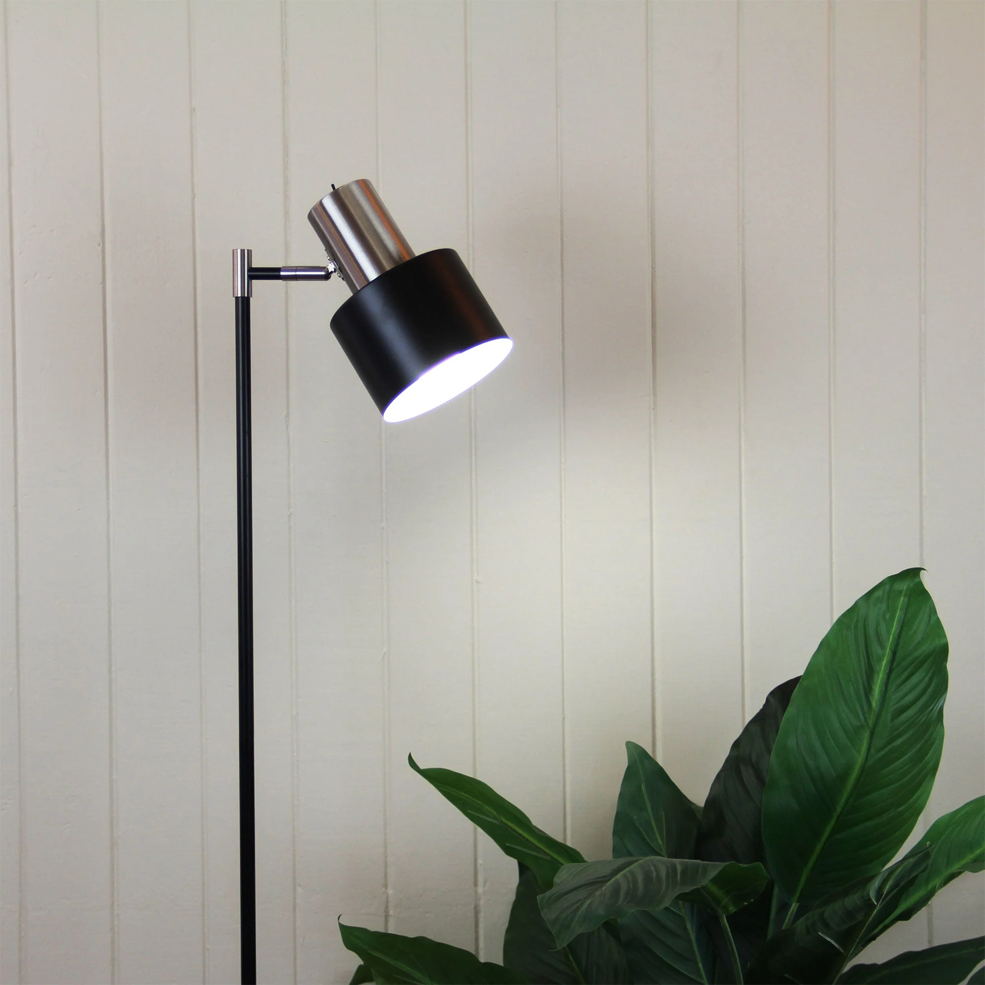 Ari 1 Light Floor Lamp Black With Brushed Chrome Head - Image 2