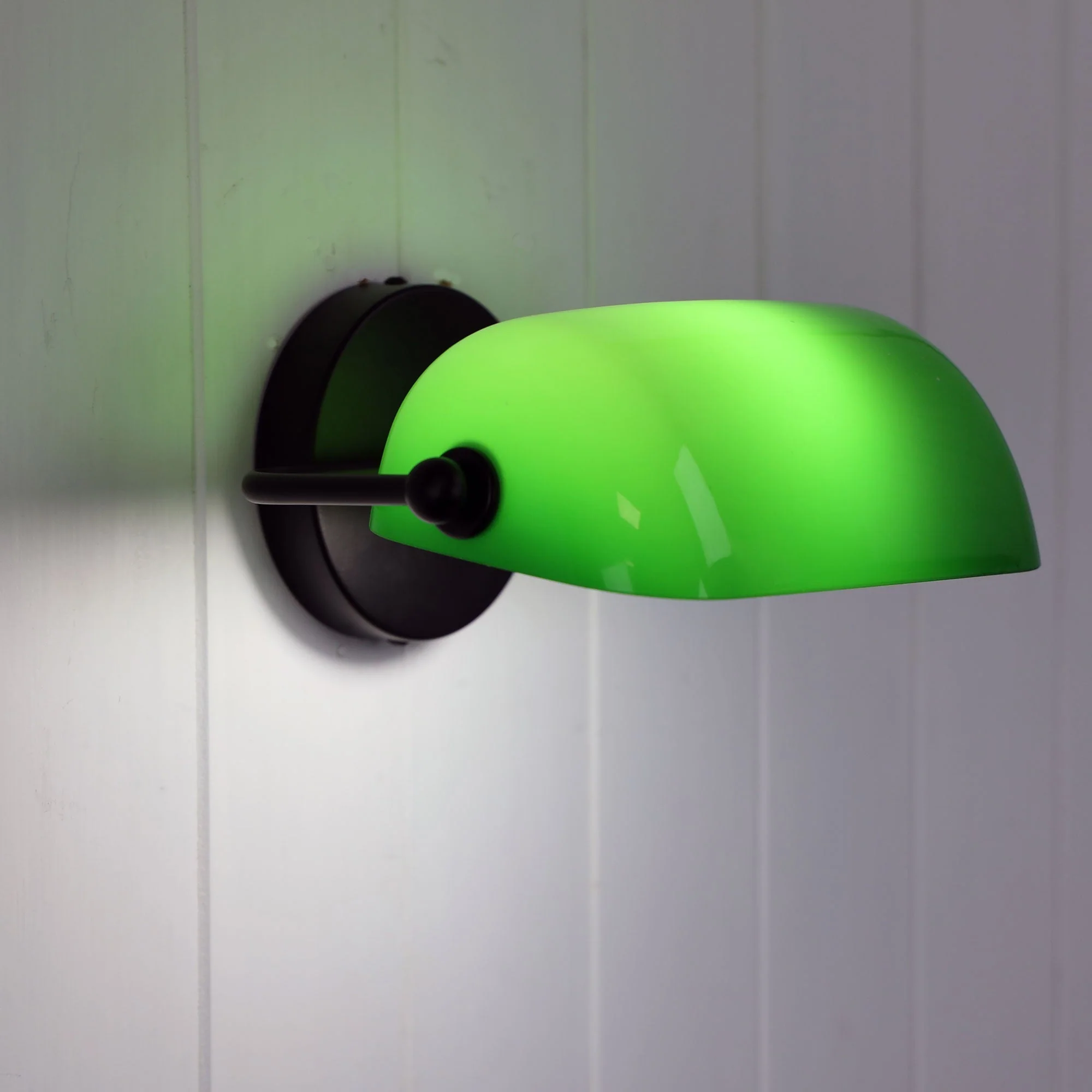 Bankers Wall Light Black & Green Glass - OL50401BK - Image 2