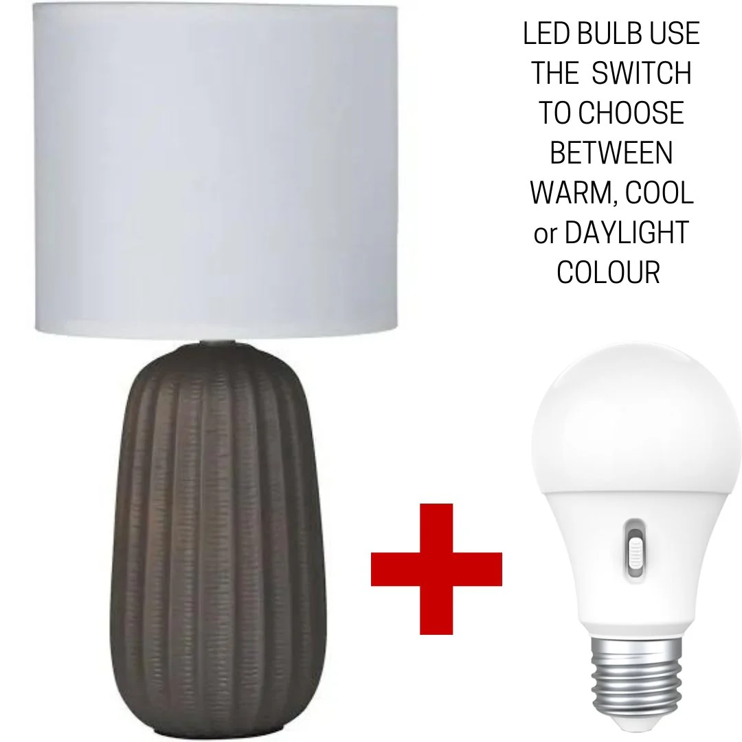 Taupe Complete Table Lamp with LED Tri Colour bulb option - Image 3