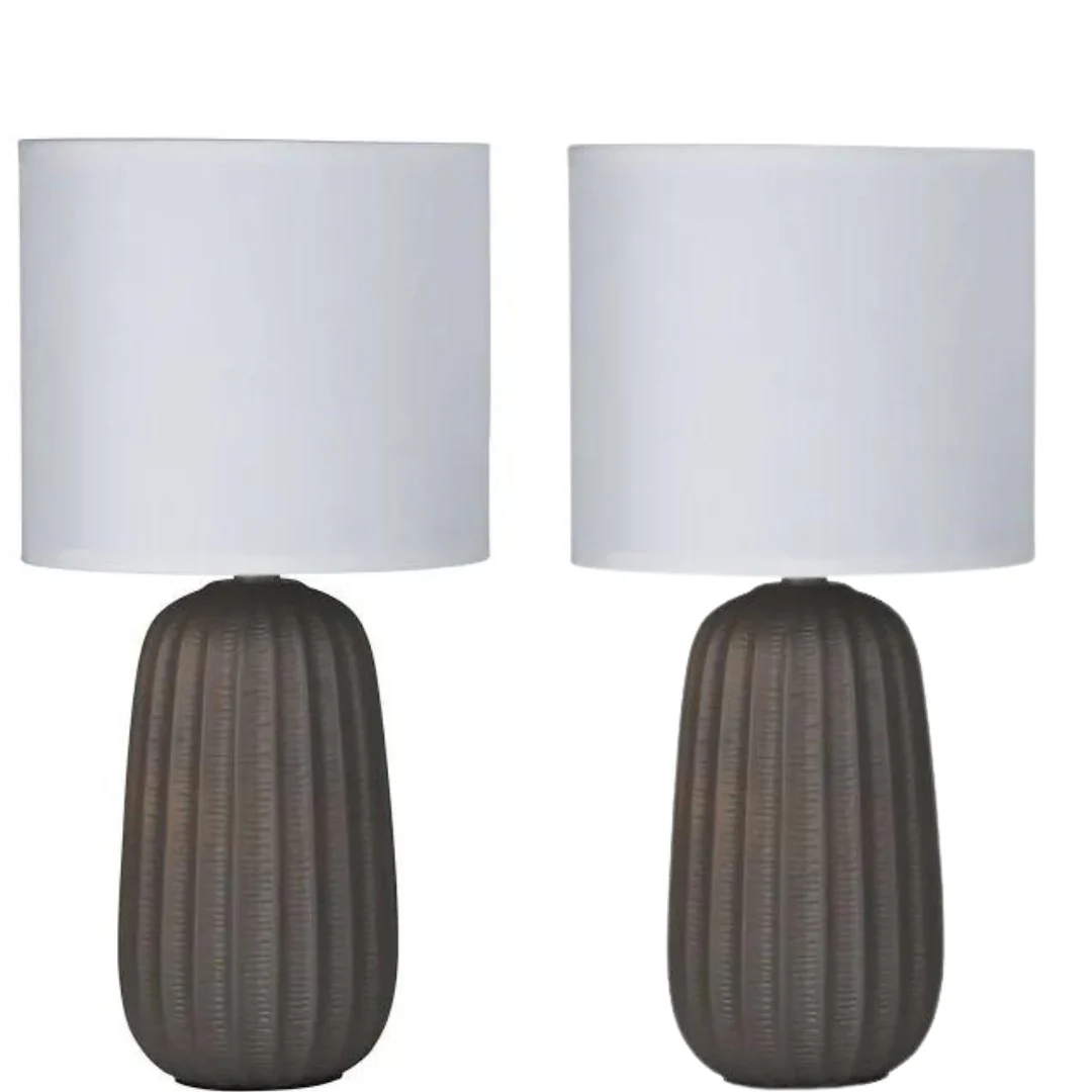 Taupe Complete Table Lamp with LED Tri Colour bulb option - Image 4