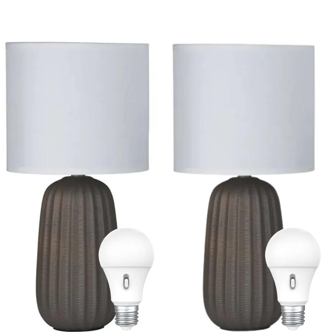 Taupe Complete Table Lamp with LED Tri Colour bulb option - Image 5