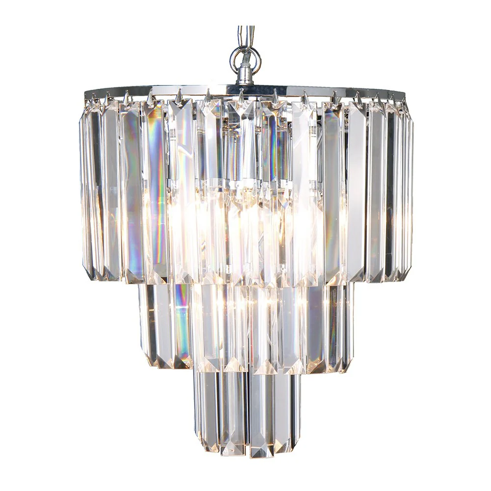 Celestial 3 Tier 4 Light Crystal and Chrome Pendant Light