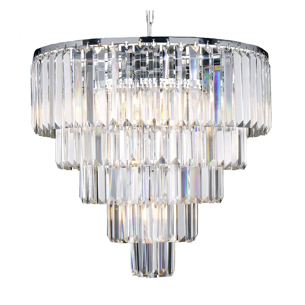 Celestial 5 Tier 10 Light Crystal and Chrome Pendant Light
