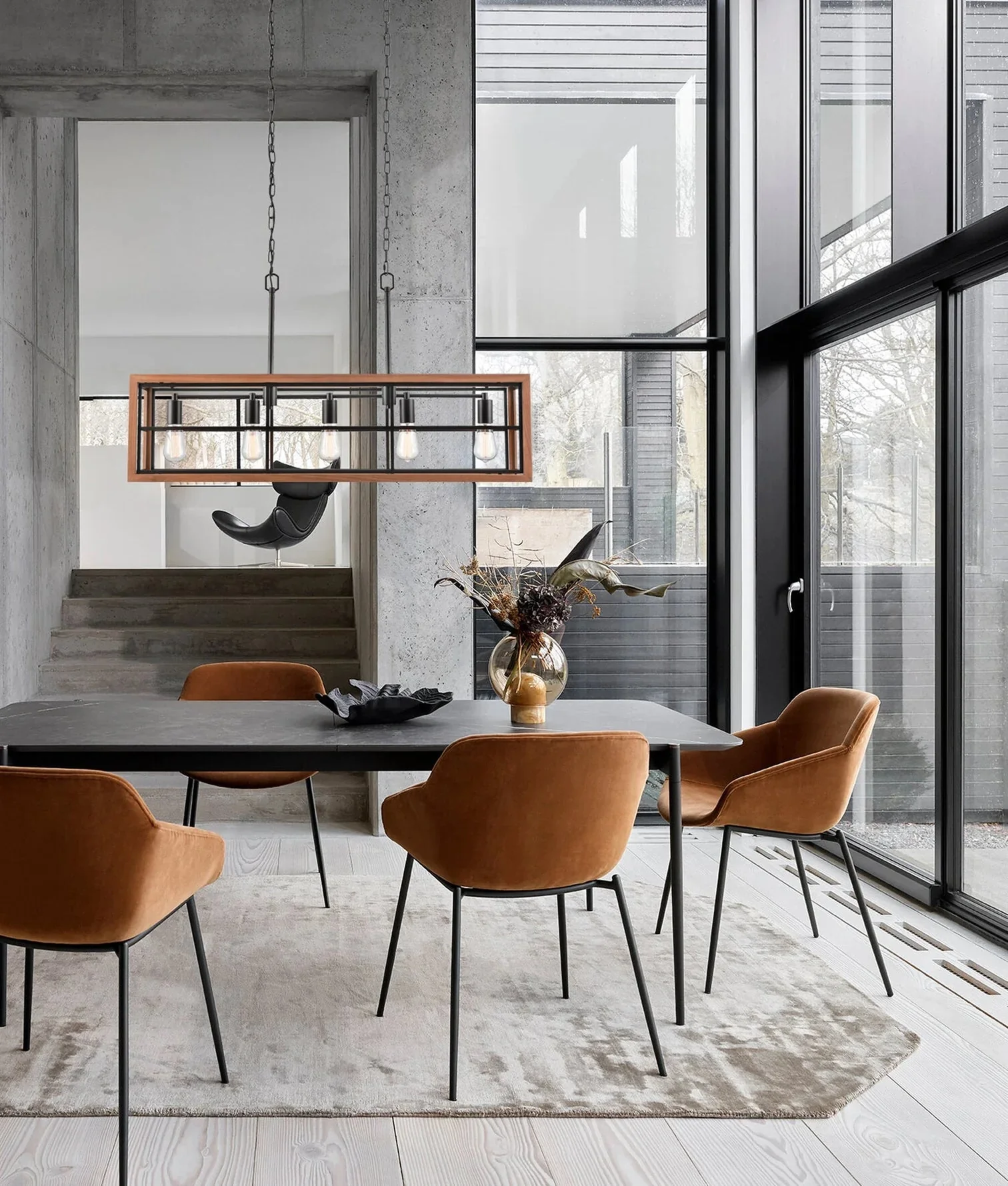 CLA BANQUET: Retro Interior Rectangular Wood Frame Pendant Light - Image 3