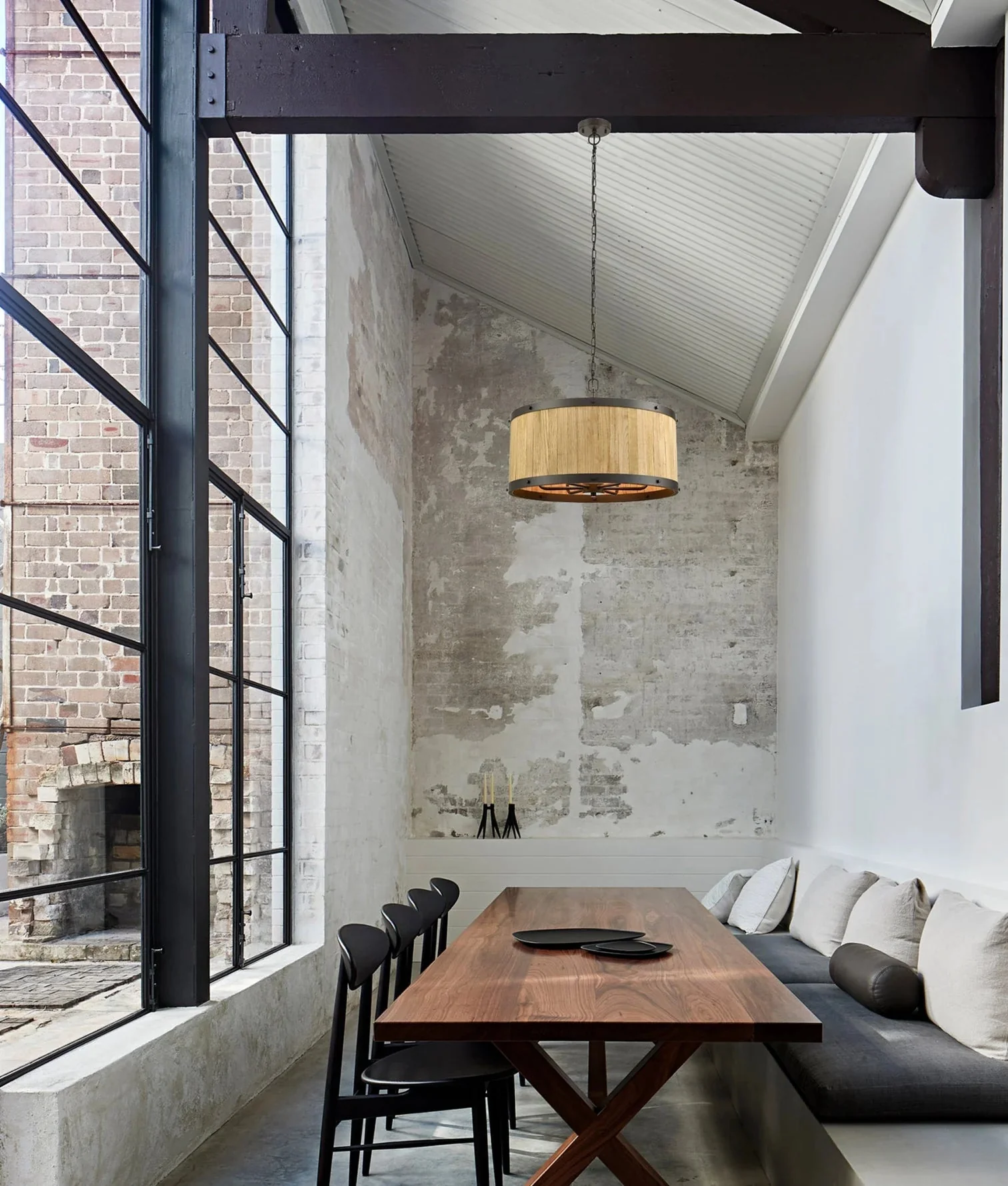 CLA BARRIQUE: Retro Interior Large Drum Wood Pendant Lights - Image 3