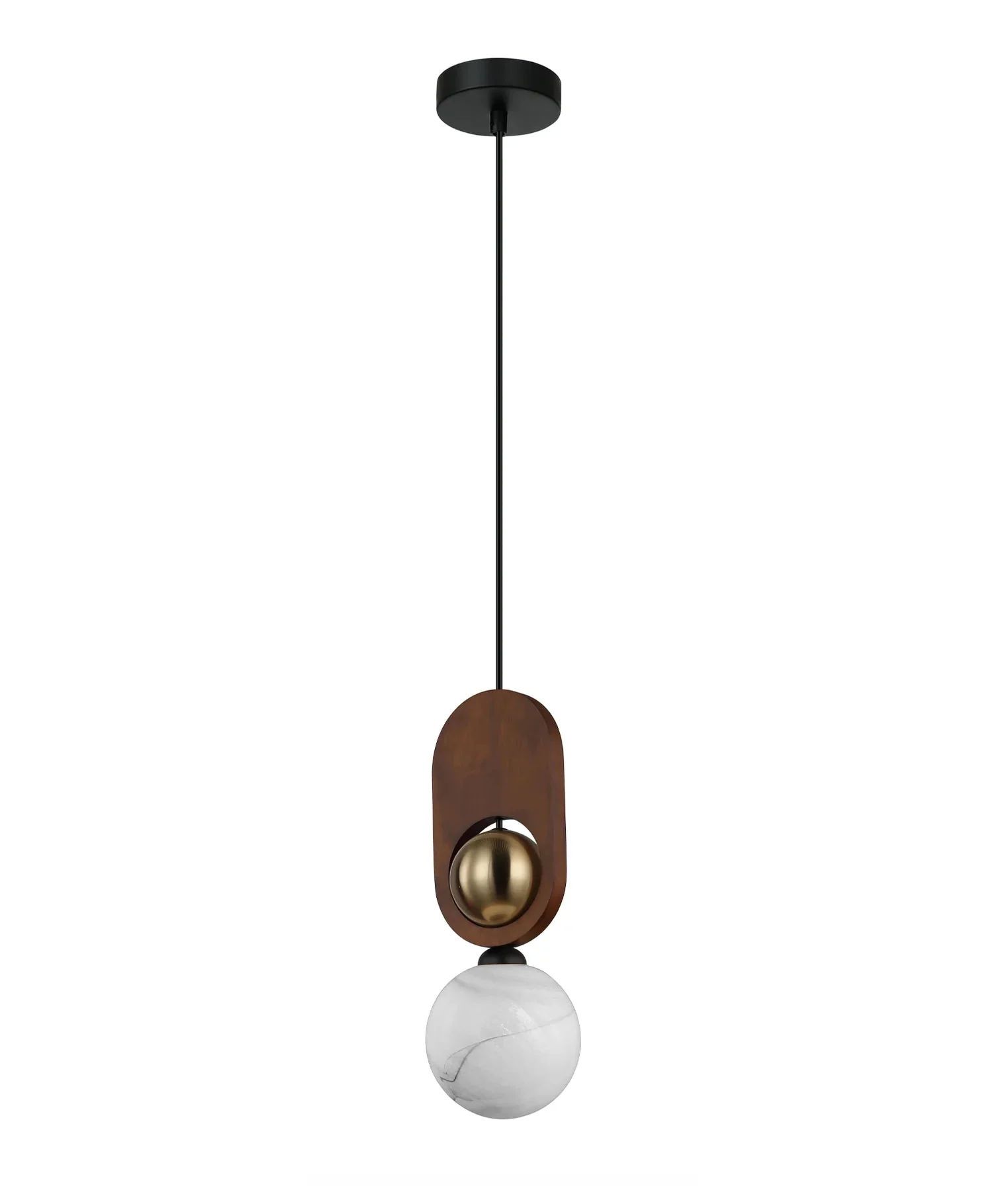 CLA Palta Interior Sandblasted Opal Diffuser with Brass & Wood Highlight Pendant Lights - Image 2
