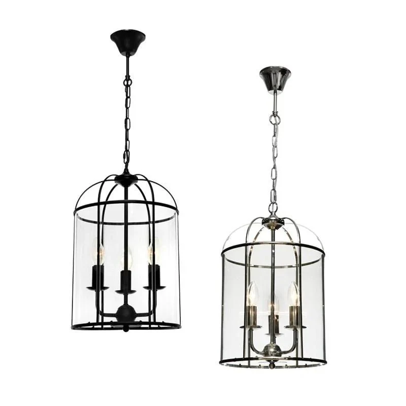 Clovelly Pendant Light 3lt in Black or Chrome