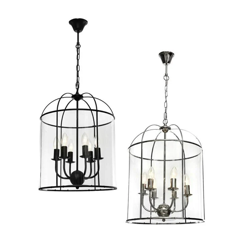 Clovelly Pendant Light 6lt in Black or Chrome