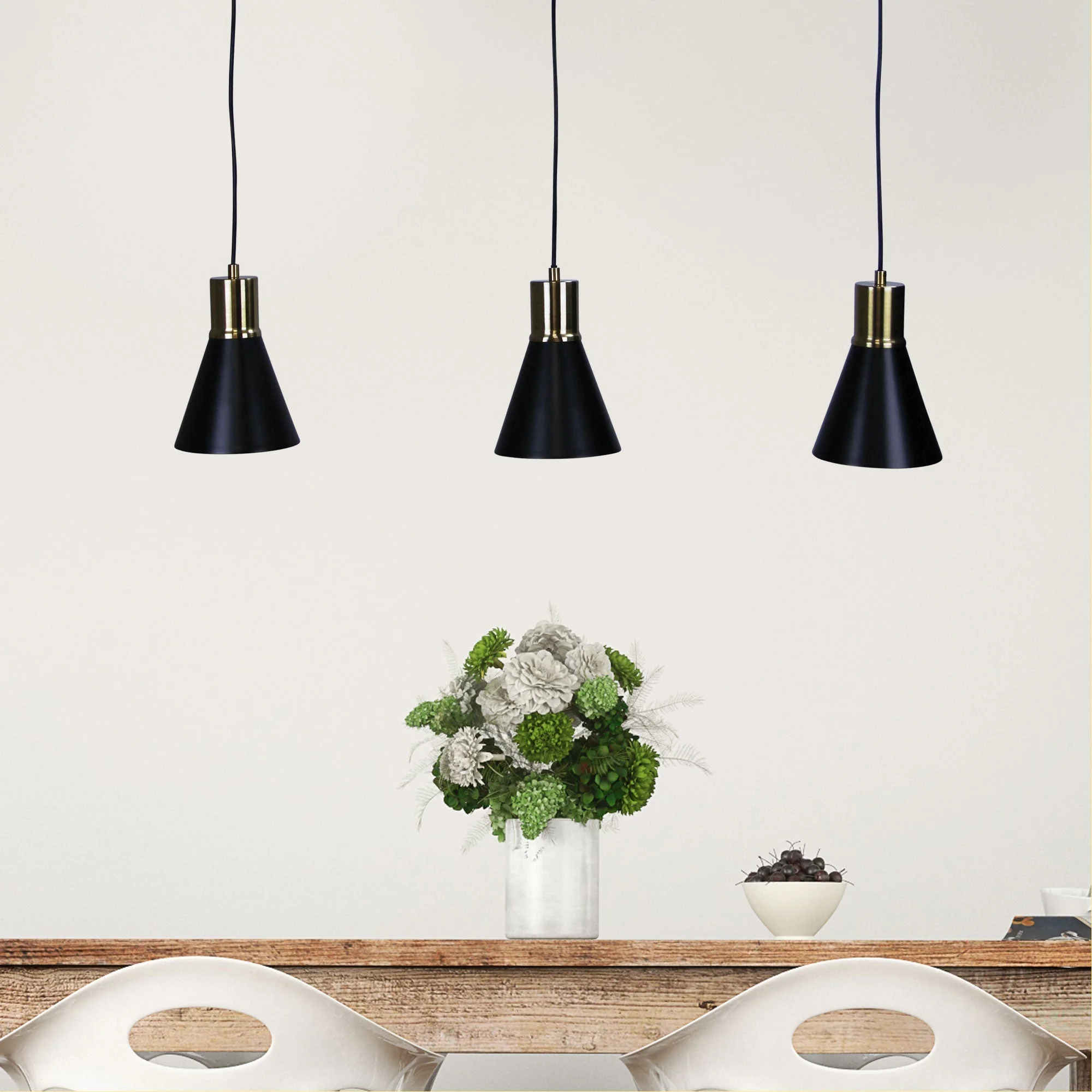 Como 3 Light Pendant Antique Brass & Black - OL67513AB - Image 3