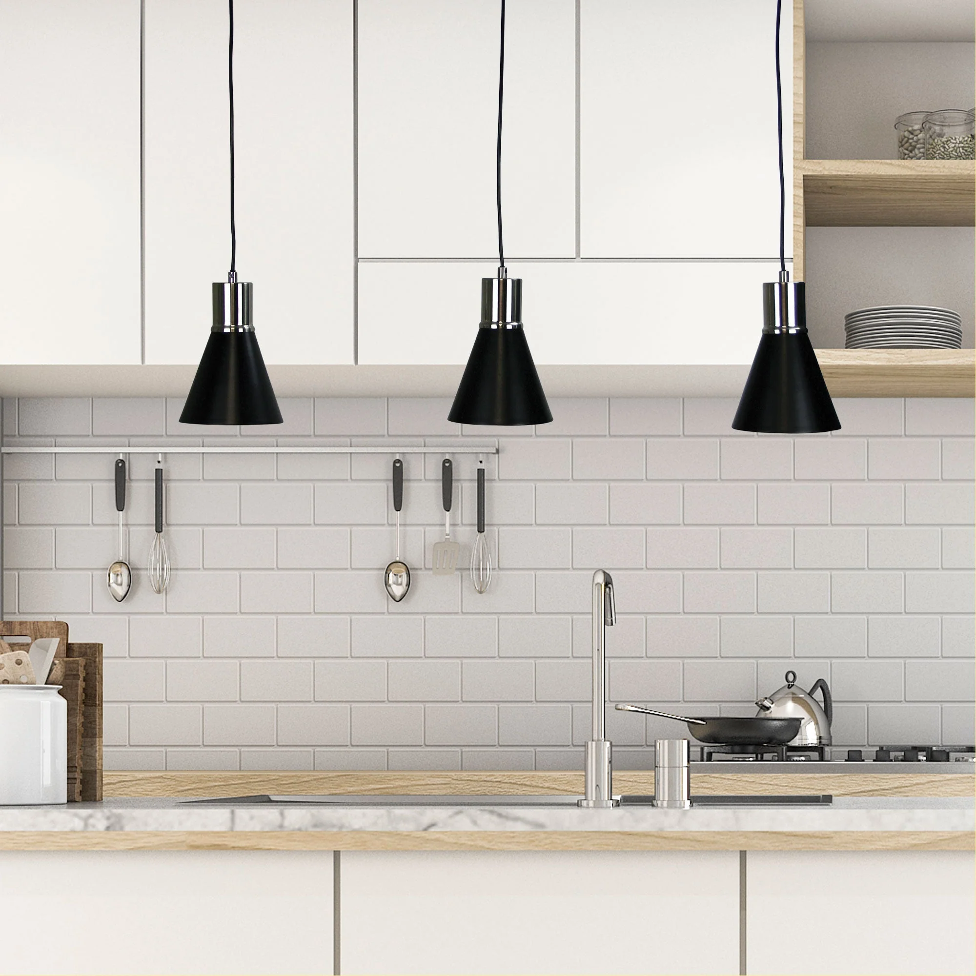 Como 3 Light Pendant Brushed Chrome & Black - OL67513BC - Image 3