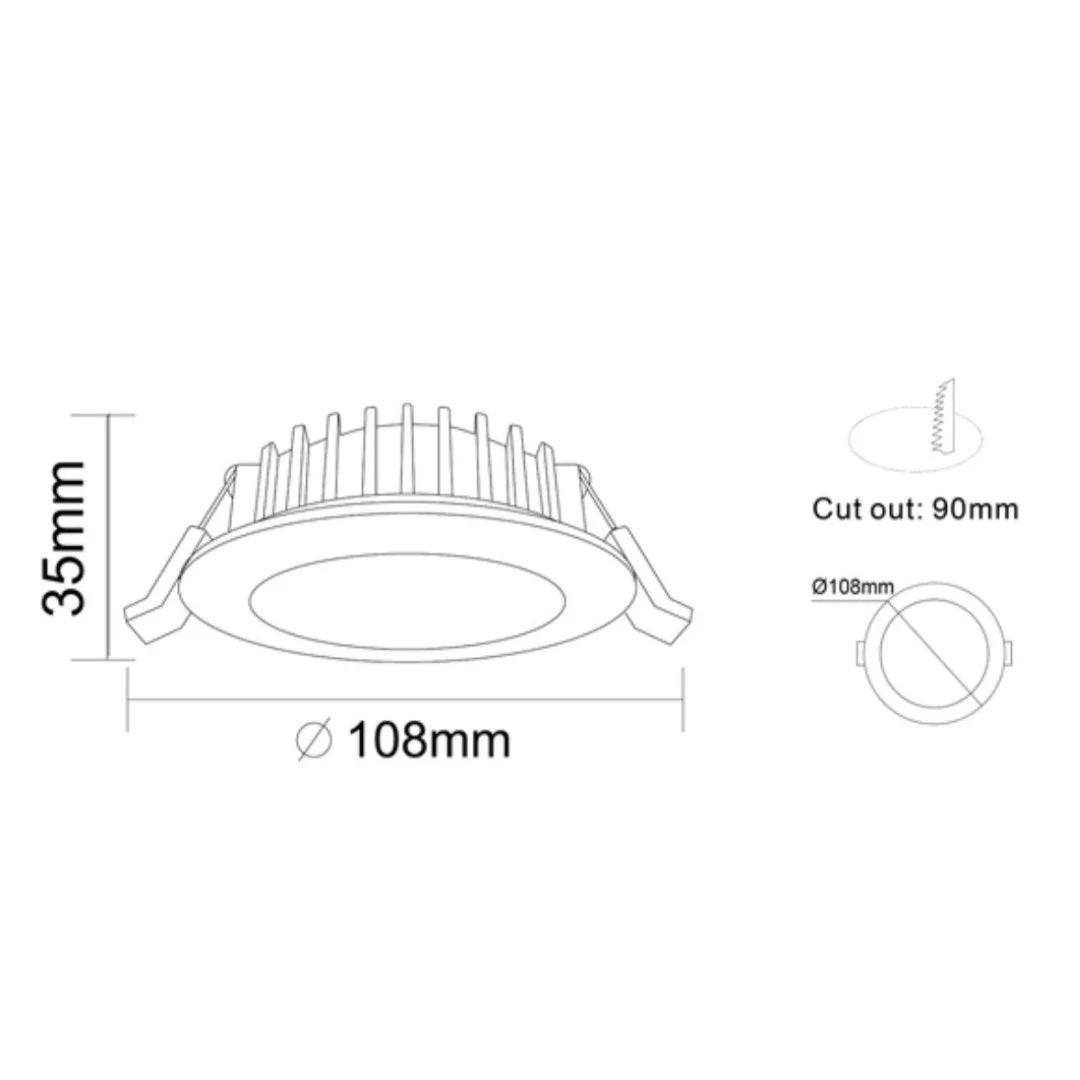 DL110D 13W Tri-Colour Dimmable Aluminium LED Downlight 90mm cut out - Image 2