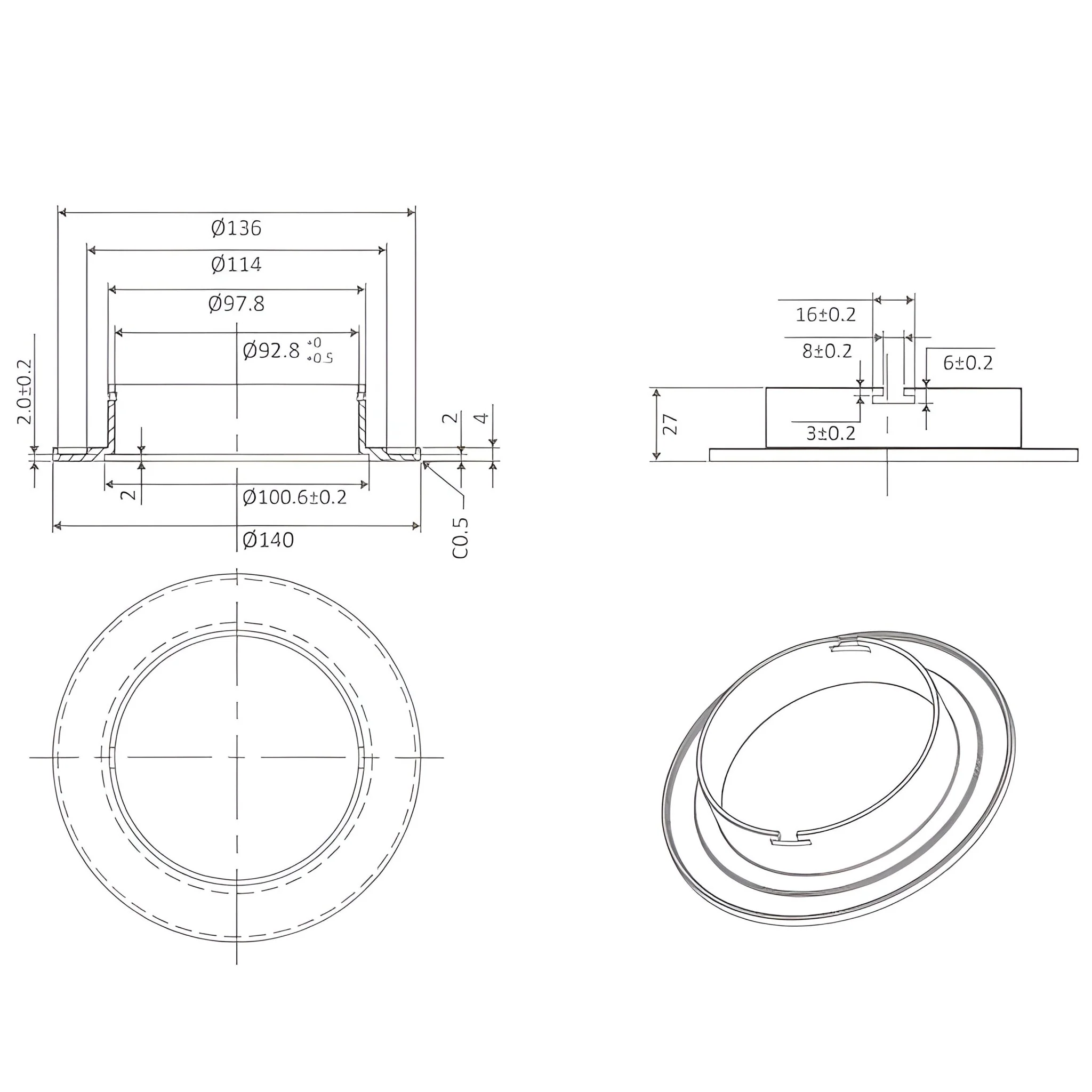 Domus DECO-13 LED Downlight 140mm adaptor plate - Black/White - Image 4