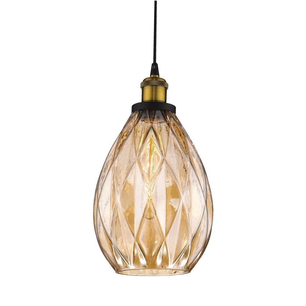 Domus EVELYN 240v E27 1 Crystal Glass Pendant Light - Amber/Clear/Grey - Image 2