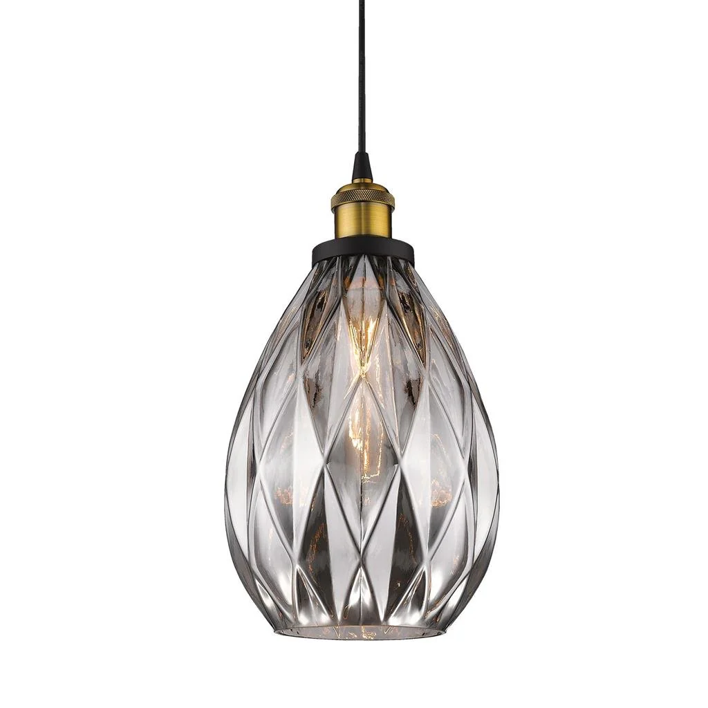 Domus EVELYN 240v E27 1 Crystal Glass Pendant Light - Amber/Clear/Grey - Image 4