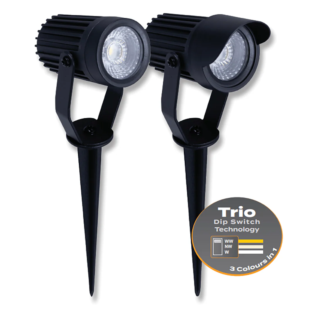 Domus ZOOM-PRO-5-12-30 | 5W-12W-30W LED 12/24V Tri-Colour Exterior LED Garden Spike Light Black - DRIVER REQUIRED