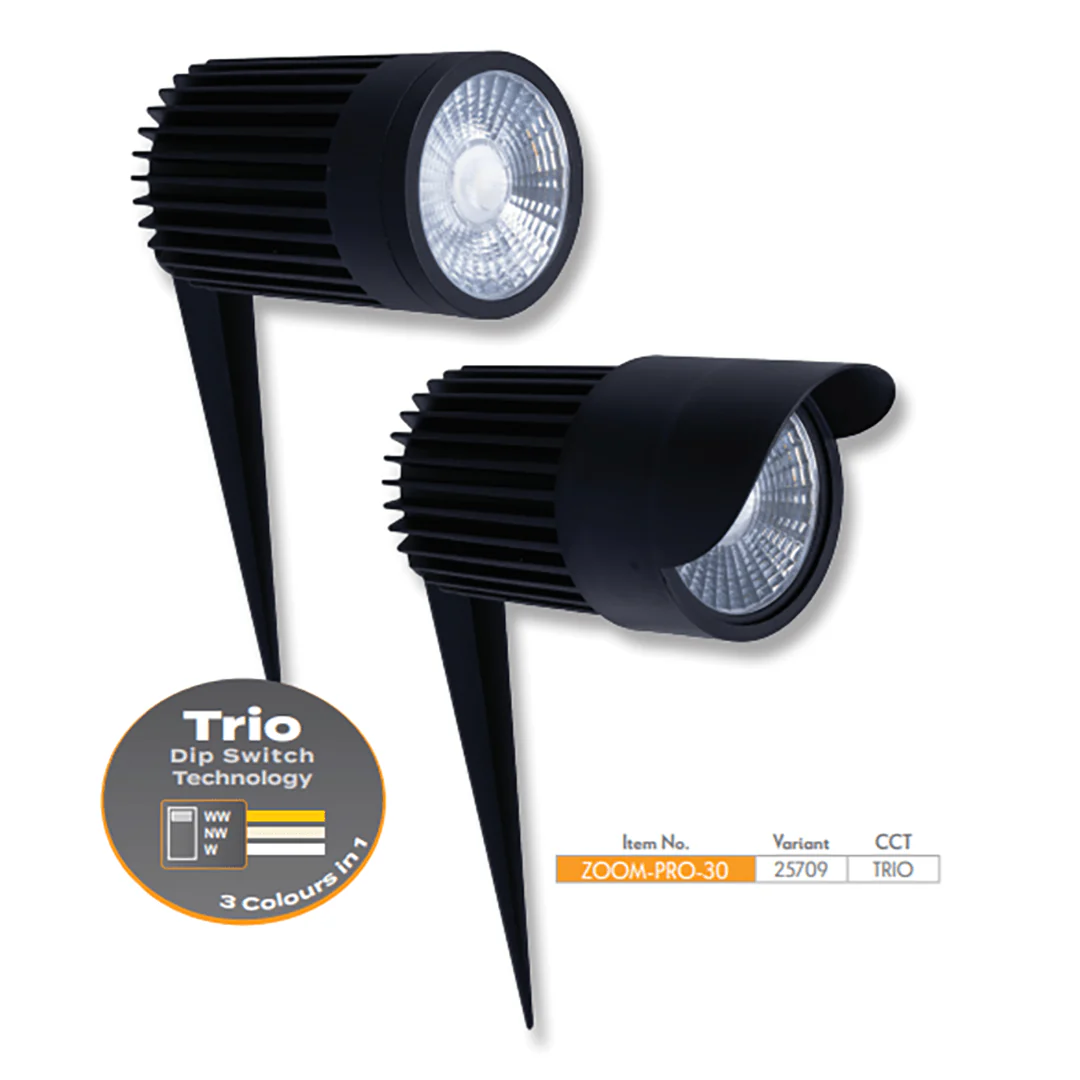 Domus ZOOM-PRO-5-12-30 | 5W-12W-30W LED 12/24V Tri-Colour Exterior LED Garden Spike Light Black - DRIVER REQUIRED - Image 2