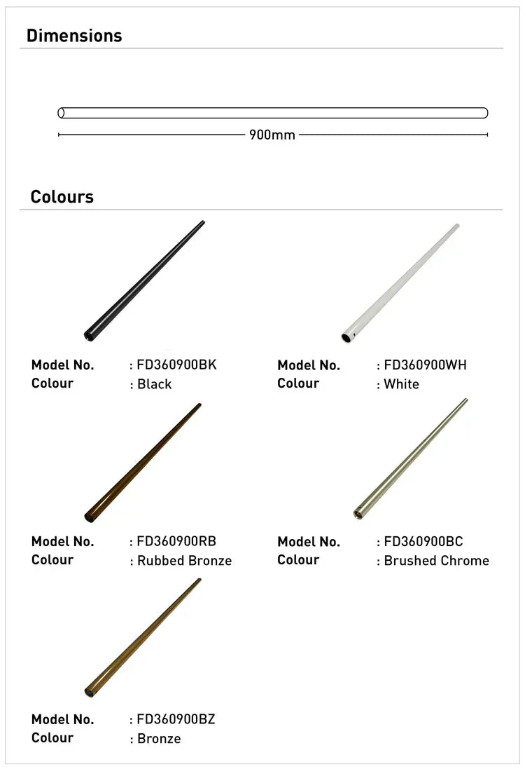 Downrod 900mm for Mercator Ceiling Fans - Image 6