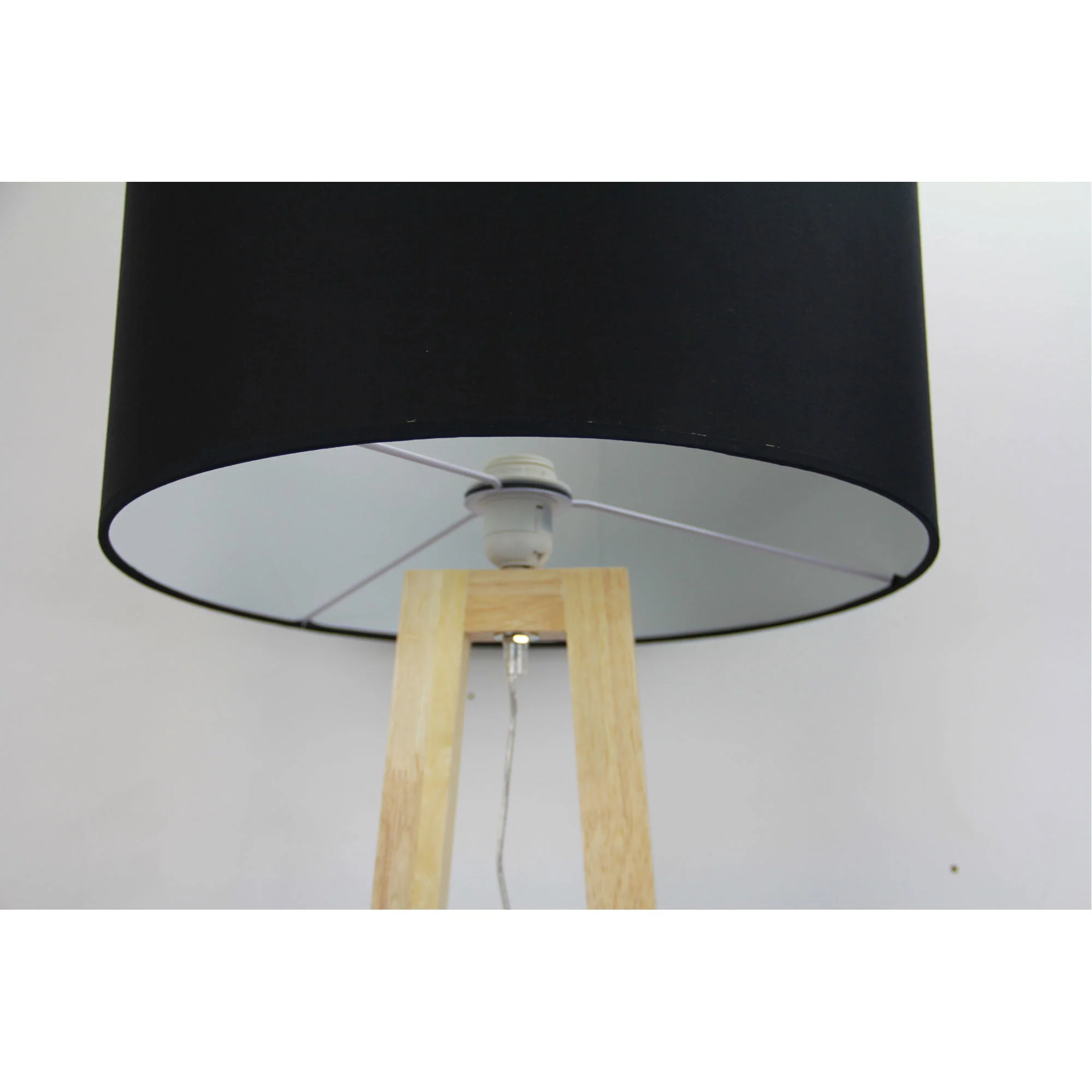 Edra 1 Light Floor Lamp Timber With Black Cotton Shade - OL93533BK - Image 2