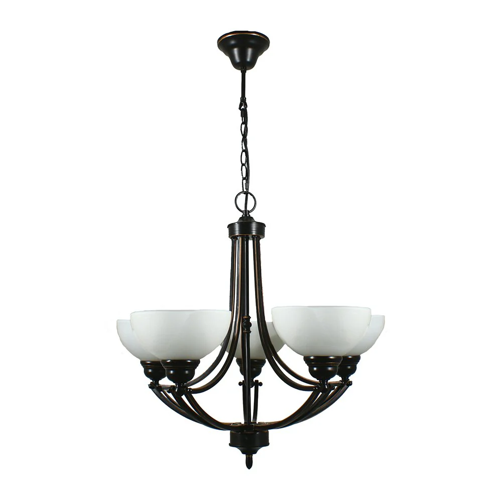 HOUSTON 5 Light Chrome or Bronze with opal matt glassware Pendant Light - Image 2