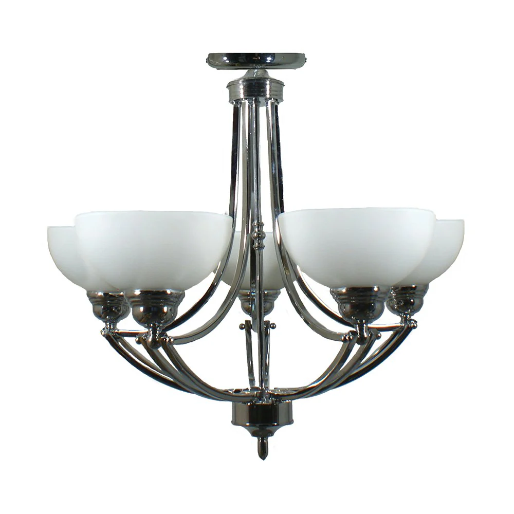 HOUSTON 5 Light Semi Flush Chrome or Bronze with opal matt glassware Pendant Light