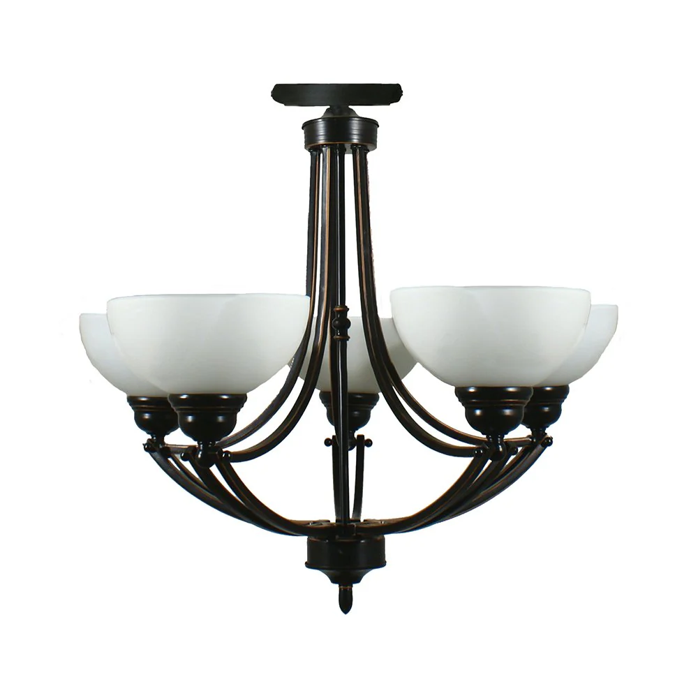 HOUSTON 5 Light Semi Flush Chrome or Bronze with opal matt glassware Pendant Light - Image 2