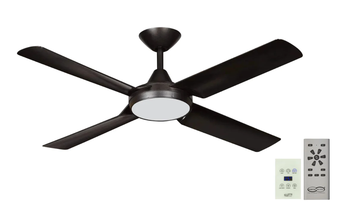 Hunter Pacific New Image DC Ceiling Fan with CCT Led Light, Remote and Wall Control in Black 52"