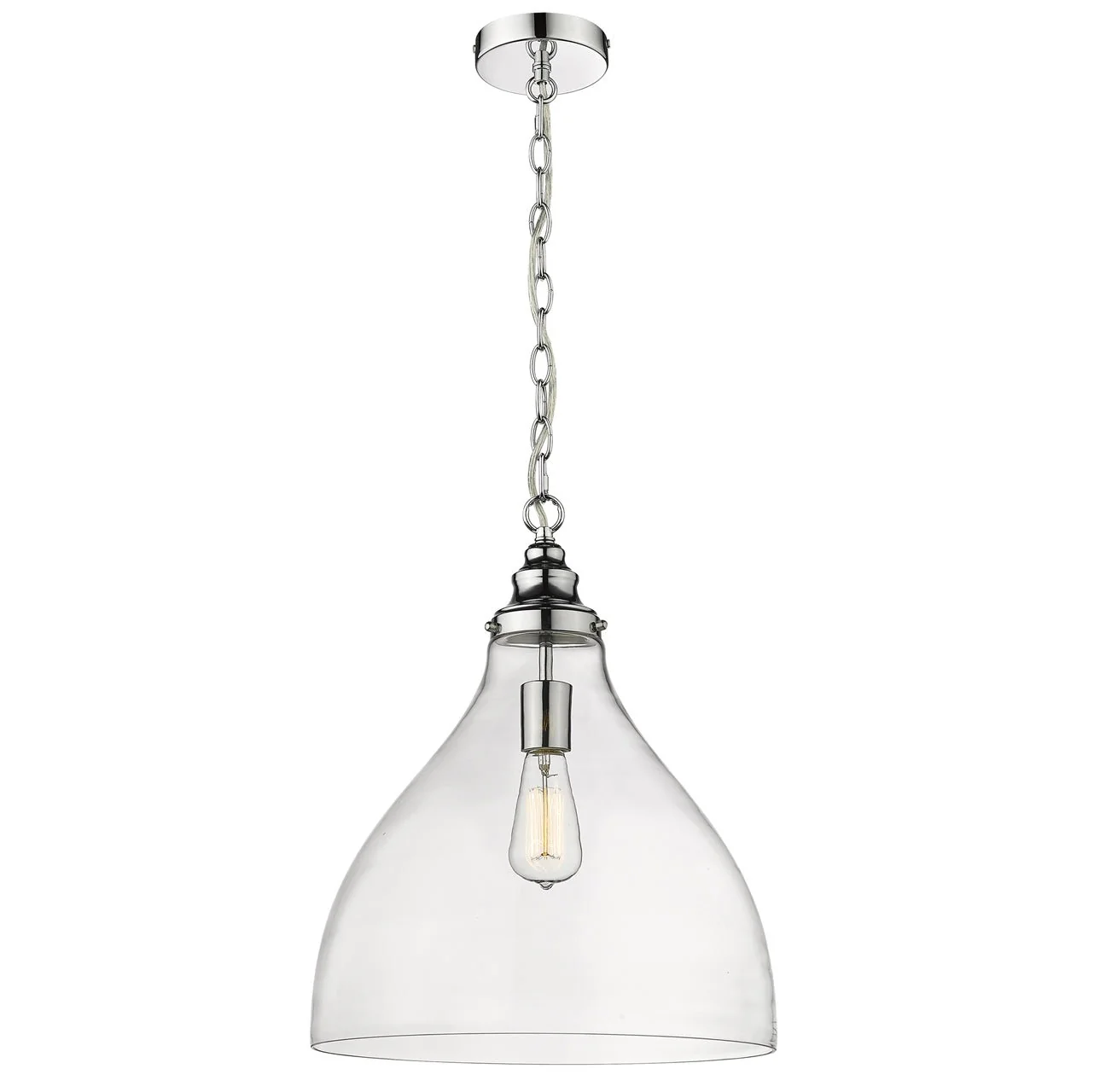 KEYS 1 Light Small or Large Chrome/Clear Pendant Light - Image 2