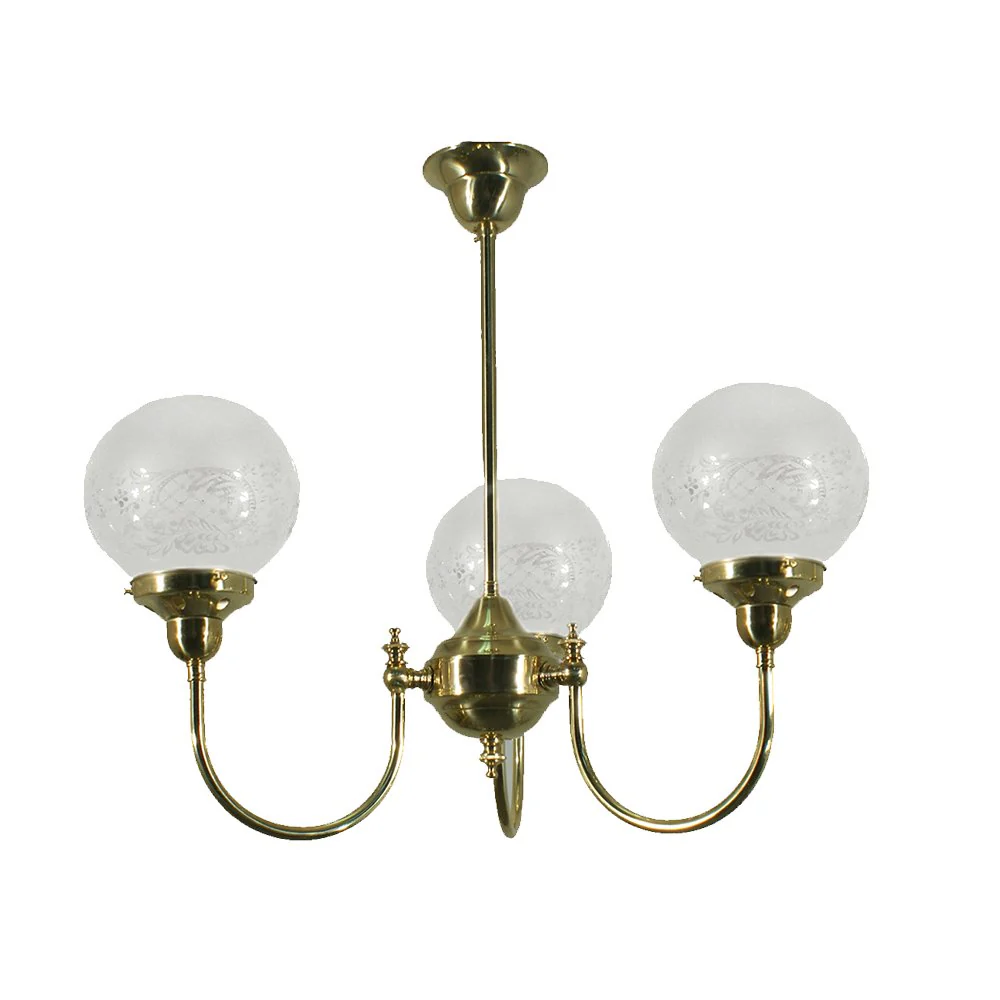LUKE 3 Light Brass With Sheffield Glass Pendant Light