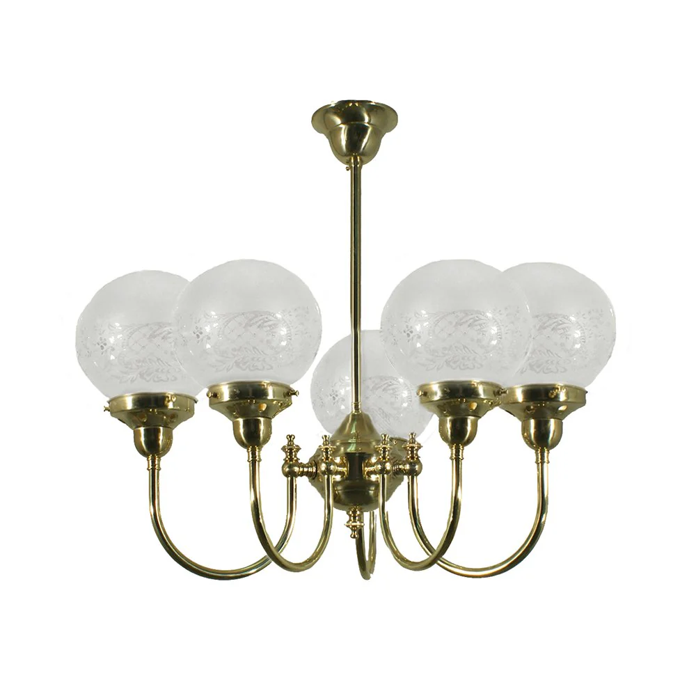 LUKE 5 Light Brass With Sphere Opal Glass or Sheffield Glass Pendant Light - Image 2