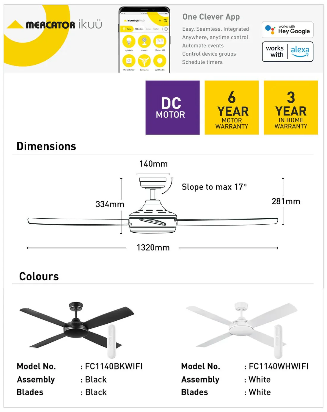 Mercator Anova Smart DC Ceiling Fan Wi-Fi in Black or White - Image 3