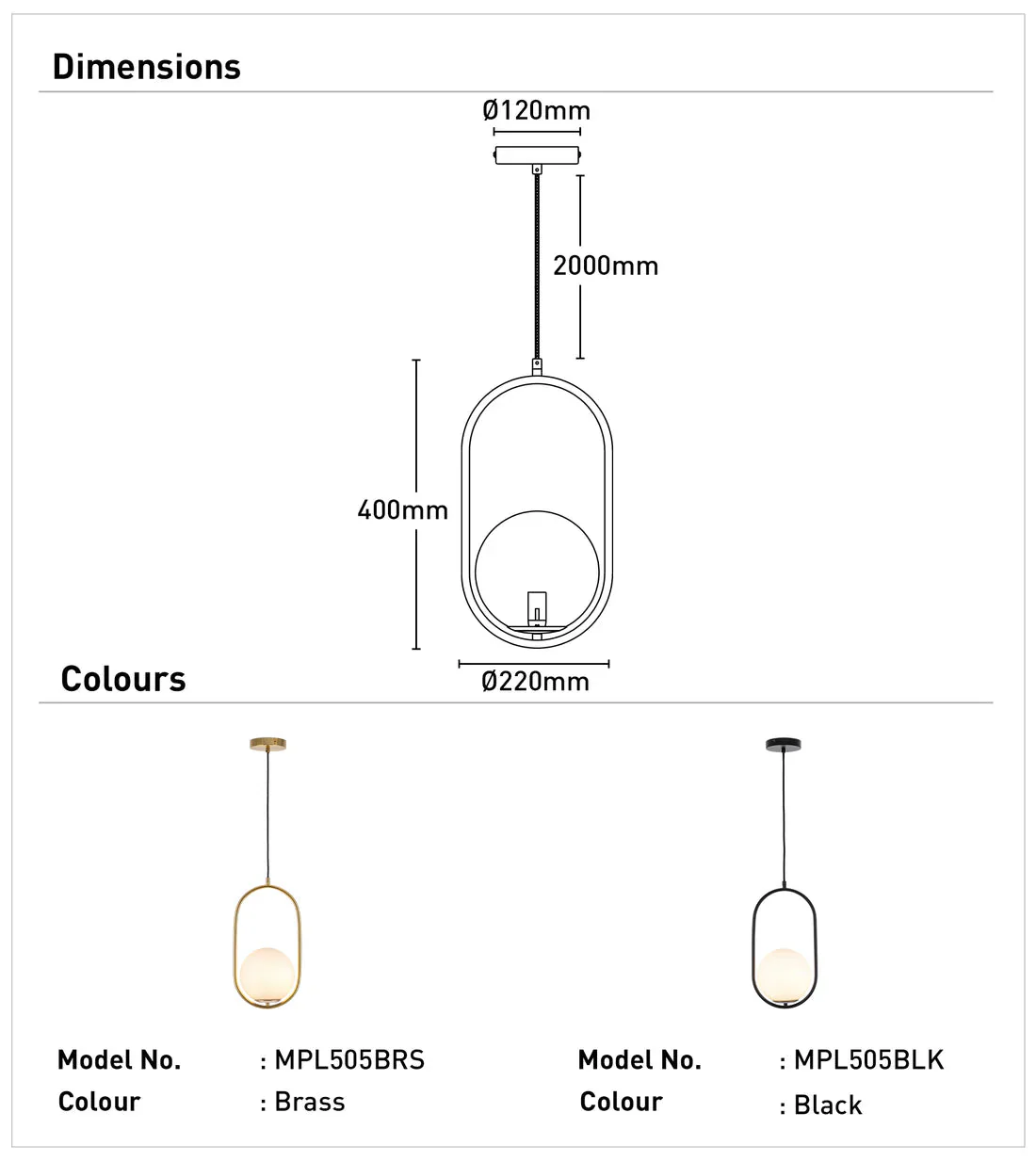 Mercator Ava 1Lt Pendant Light - Black/Brushed Brass - Image 3