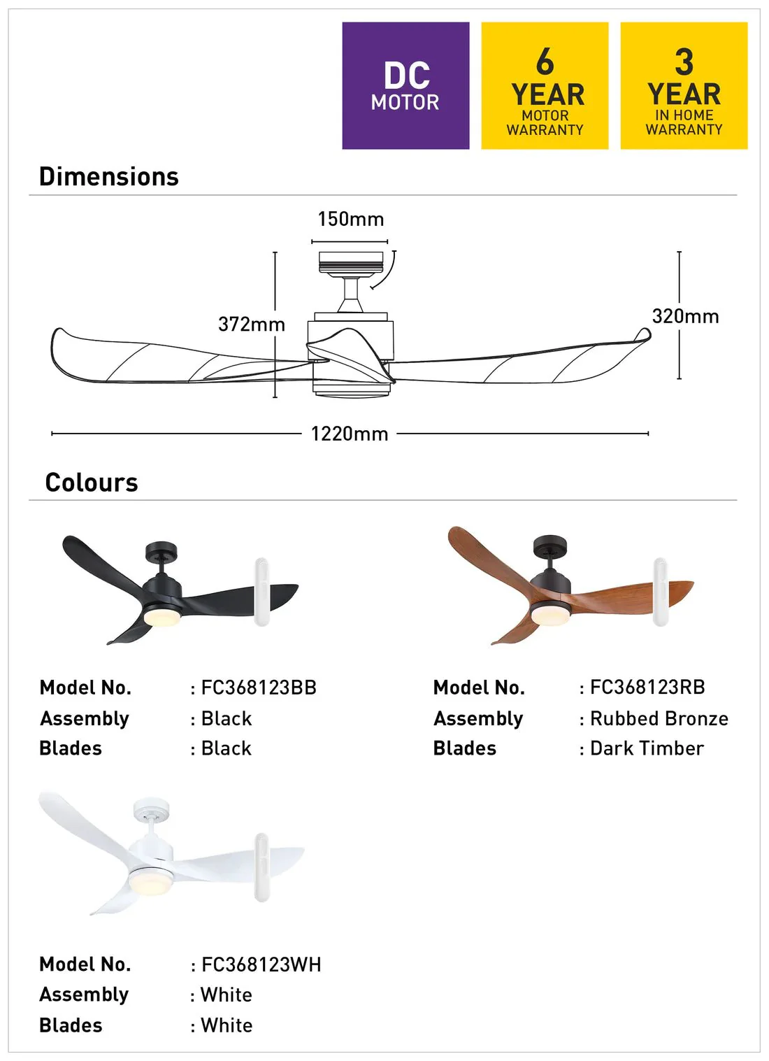 Mercator Eagle II Lite Ceiling Fan With Remote And LED Light Rubbed Bronze or Black - Image 3