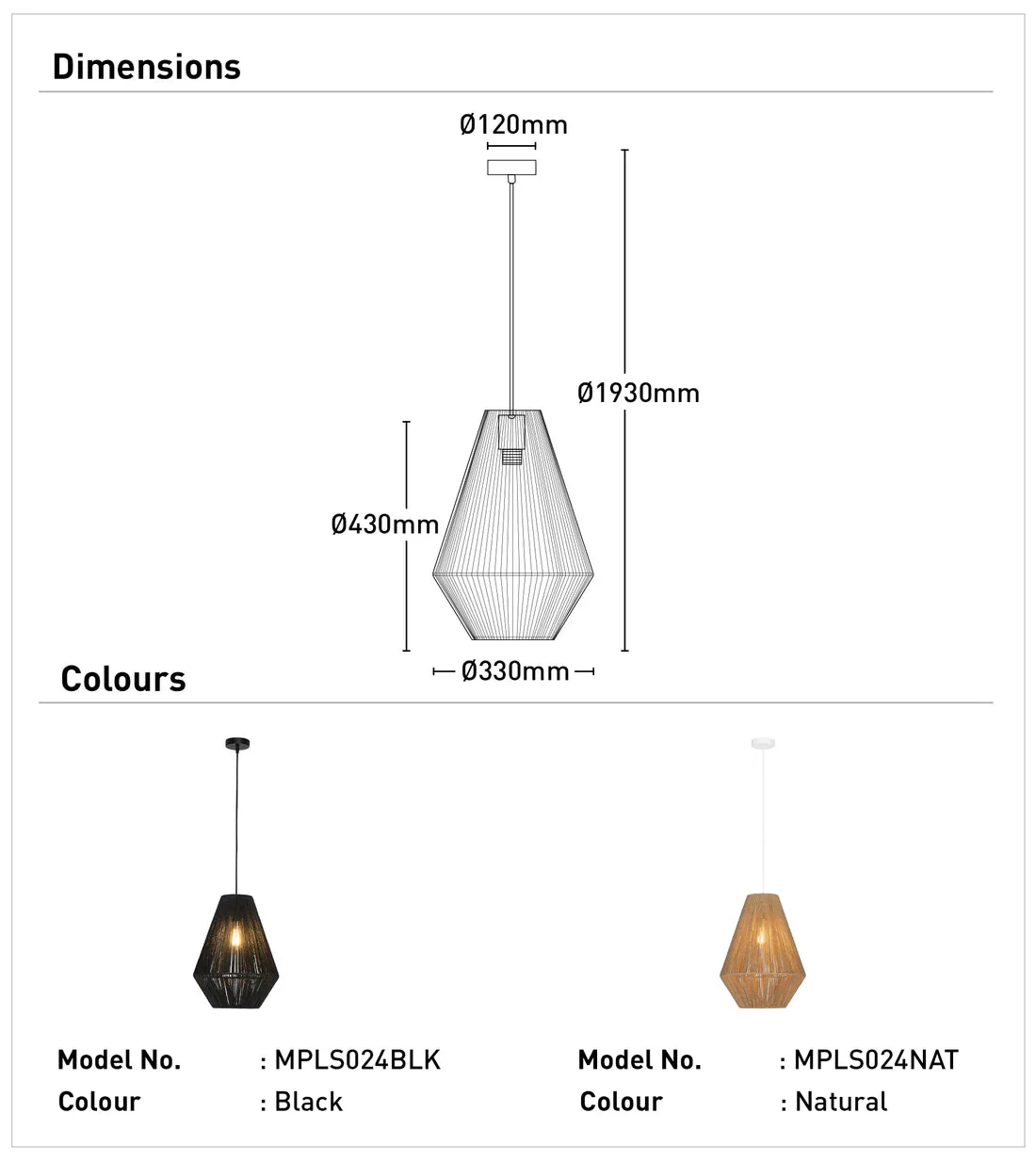 Mercator Hobart 1Lt Pendant Light - Black/Natural - Image 3