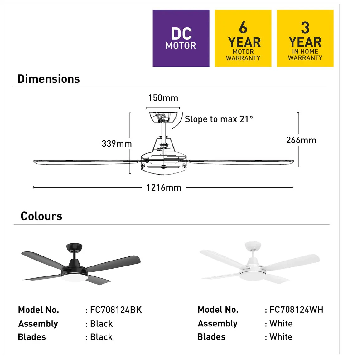 Mercator Nemoi Lite 48" (122cm )Ceiling Fan With LED Light White - Image 2