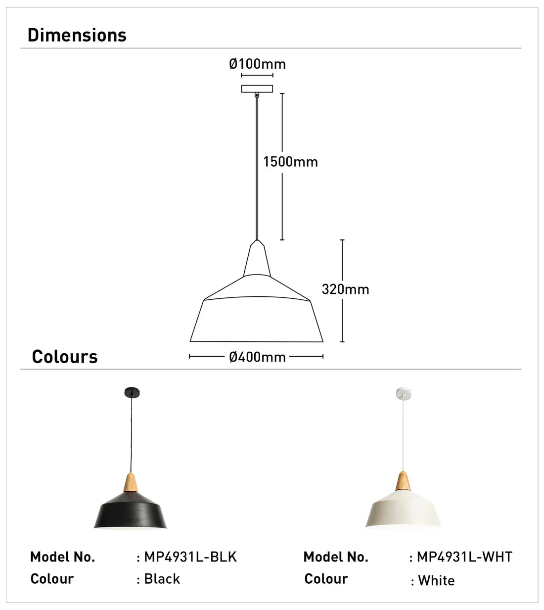 Mercator Noel 1Lt Large Light Pendant - Black/White - Image 3