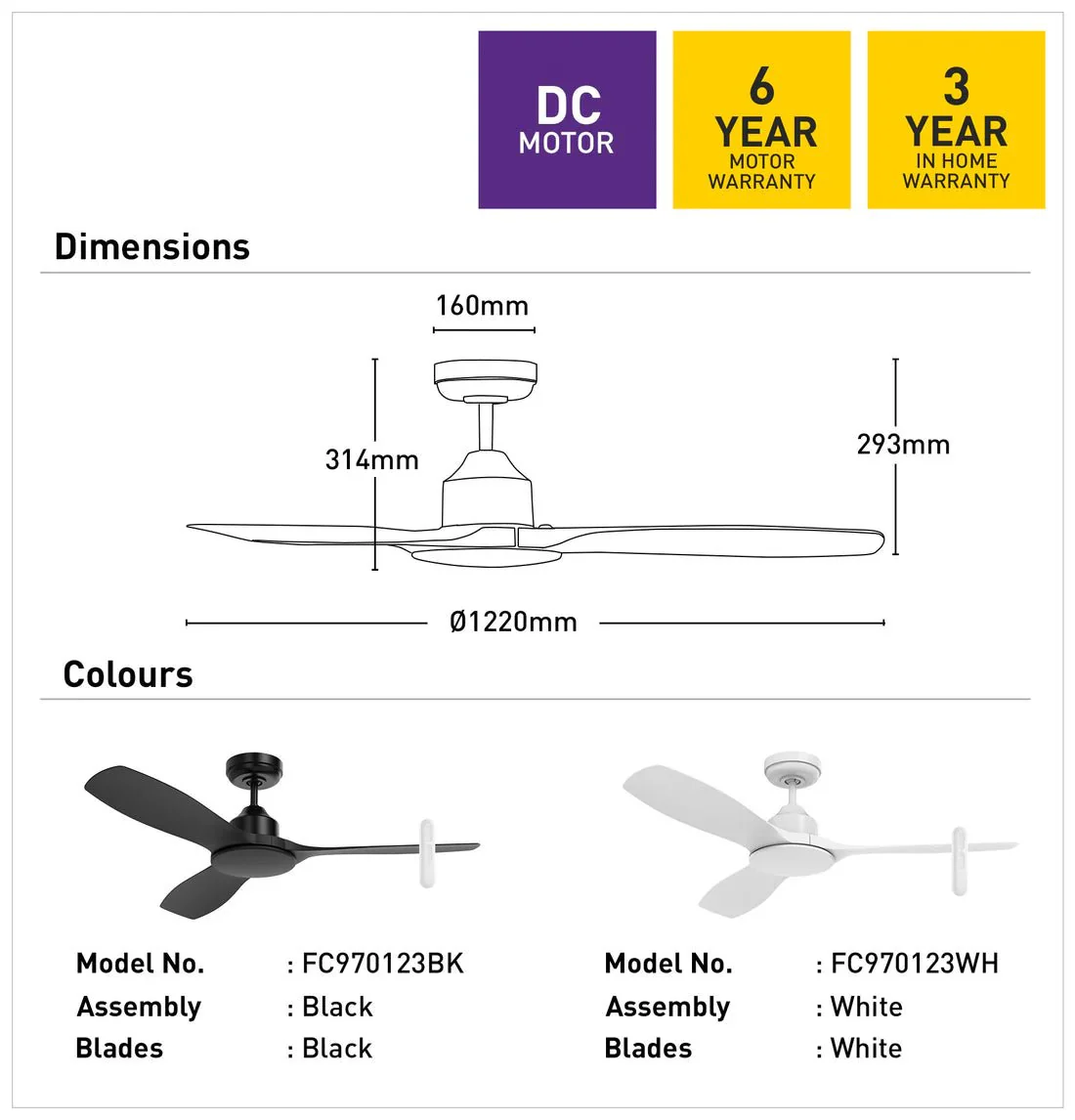 Mercator Raptor S DC Ceiling Fan With LED Light White or Black 48" FC978123 - Image 3
