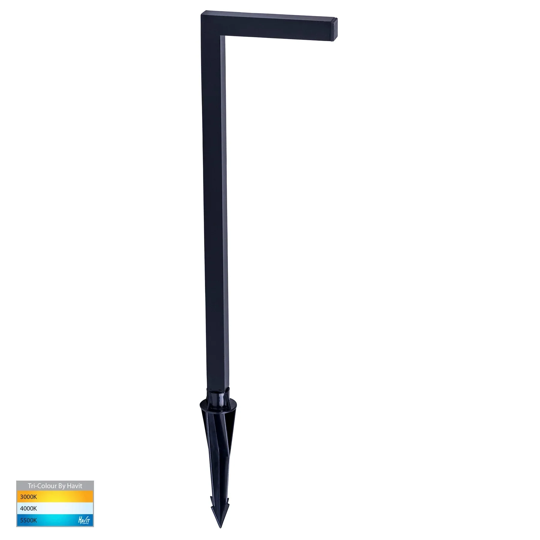 Nedia Square 7w Tri Colour Aluminium Black, Antique Brass, Stainless Steel Garden Spike Light HV1459T-BLK - Image 2