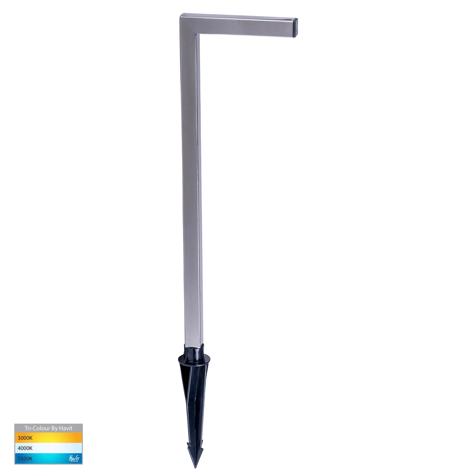 Nedia Square 7w Tri Colour Aluminium Black, Antique Brass, Stainless Steel Garden Spike Light HV1459T-BLK - Image 4