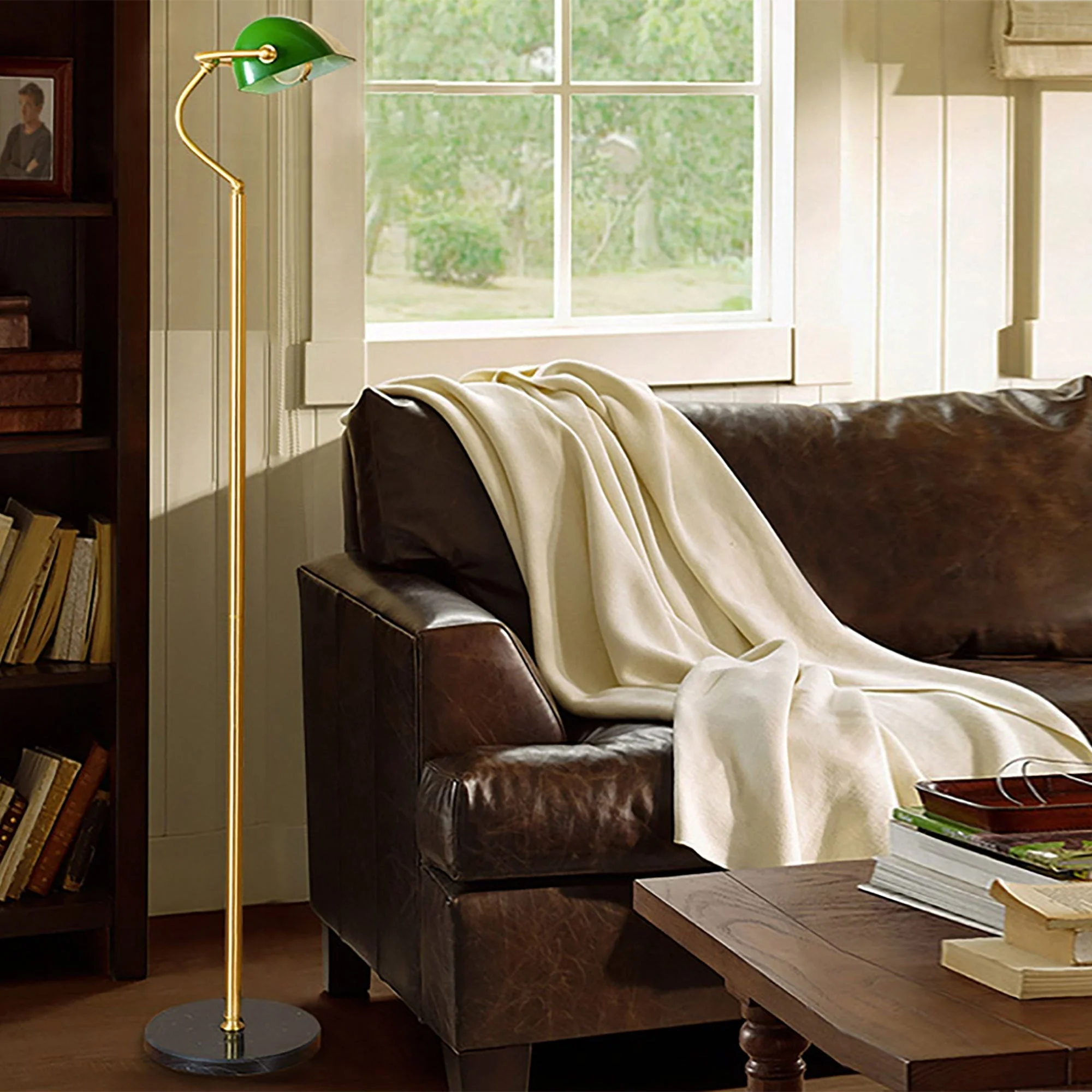Bankers 1 Light Floor Lamp Antique Brass & Green - OL99443AB - Image 3