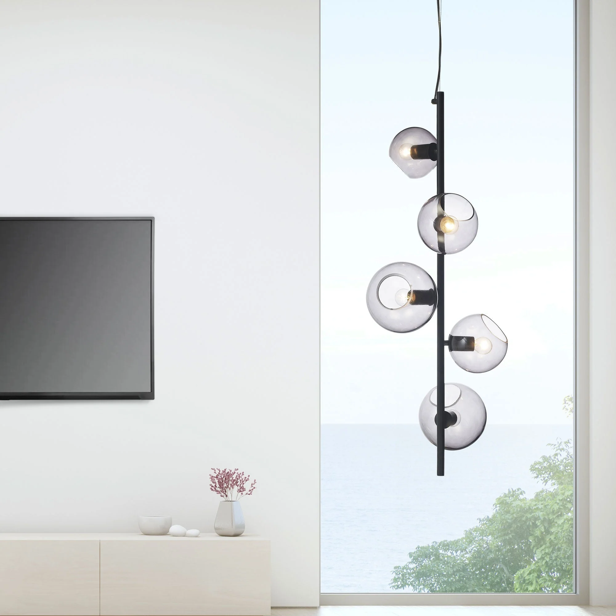 Sinus 5 Light Pendant Black & Smoked Glass - SL64413/5BK - Image 3