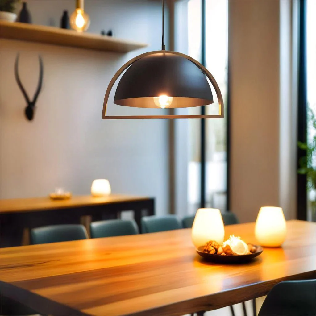 Swing Pendant Light in Oblong, Dome or Ellipse Wood Frame (White or Black) - Image 8