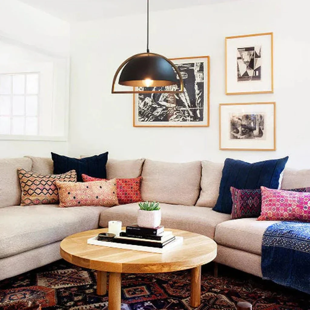 Swing Pendant Light in Oblong, Dome or Ellipse Wood Frame (White or Black) - Image 9