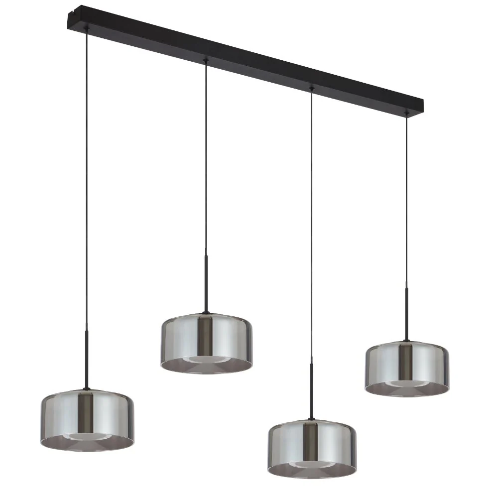 Telbix Cedro 4 Light Bar Pendant Black/Smoke Glass