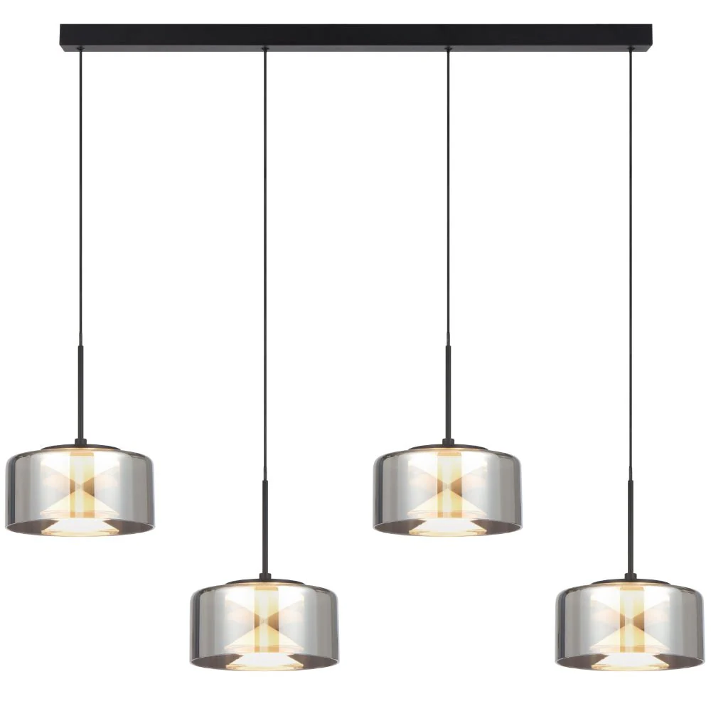 Telbix Cedro 4 Light Bar Pendant Black/Smoke Glass - Image 2
