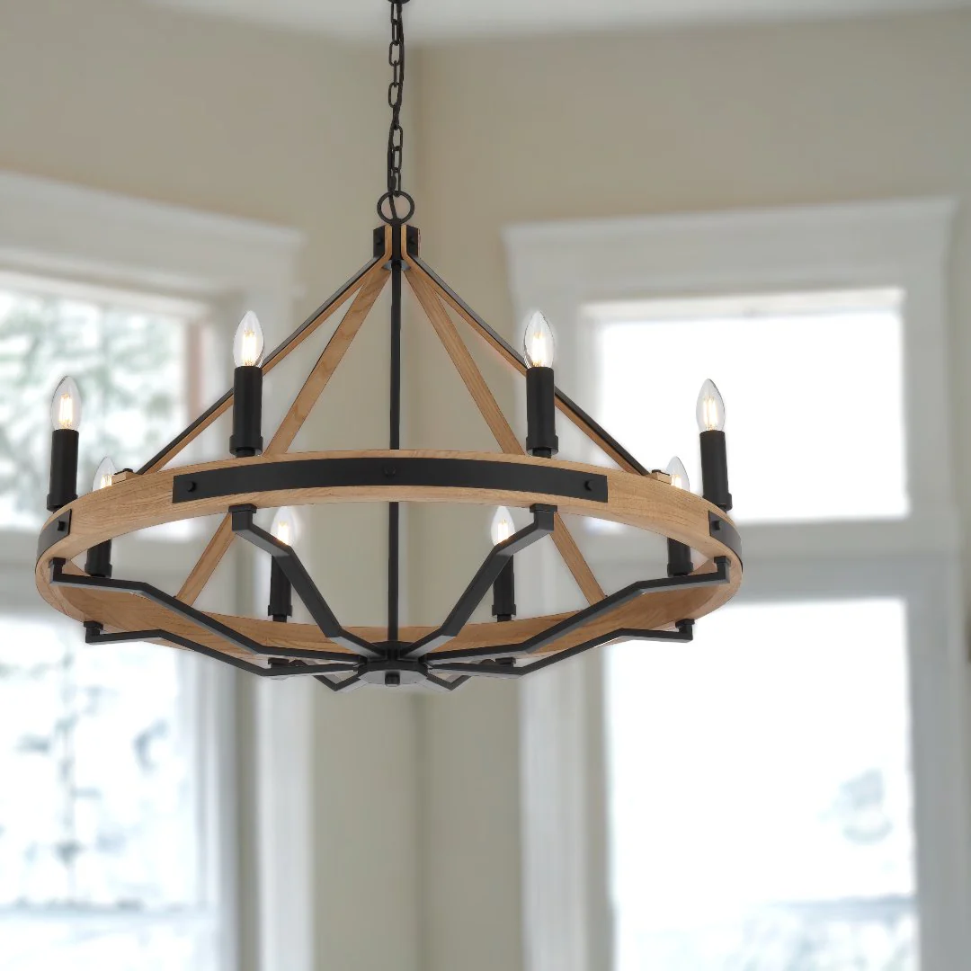 Telbix Darien 8 Light Pendant- Ash Wood
