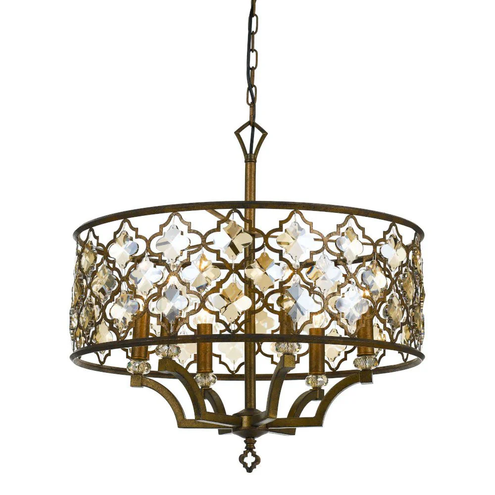 Telbix Mimosa Round 6LT Pendant - Mocha and Crystal/ Round