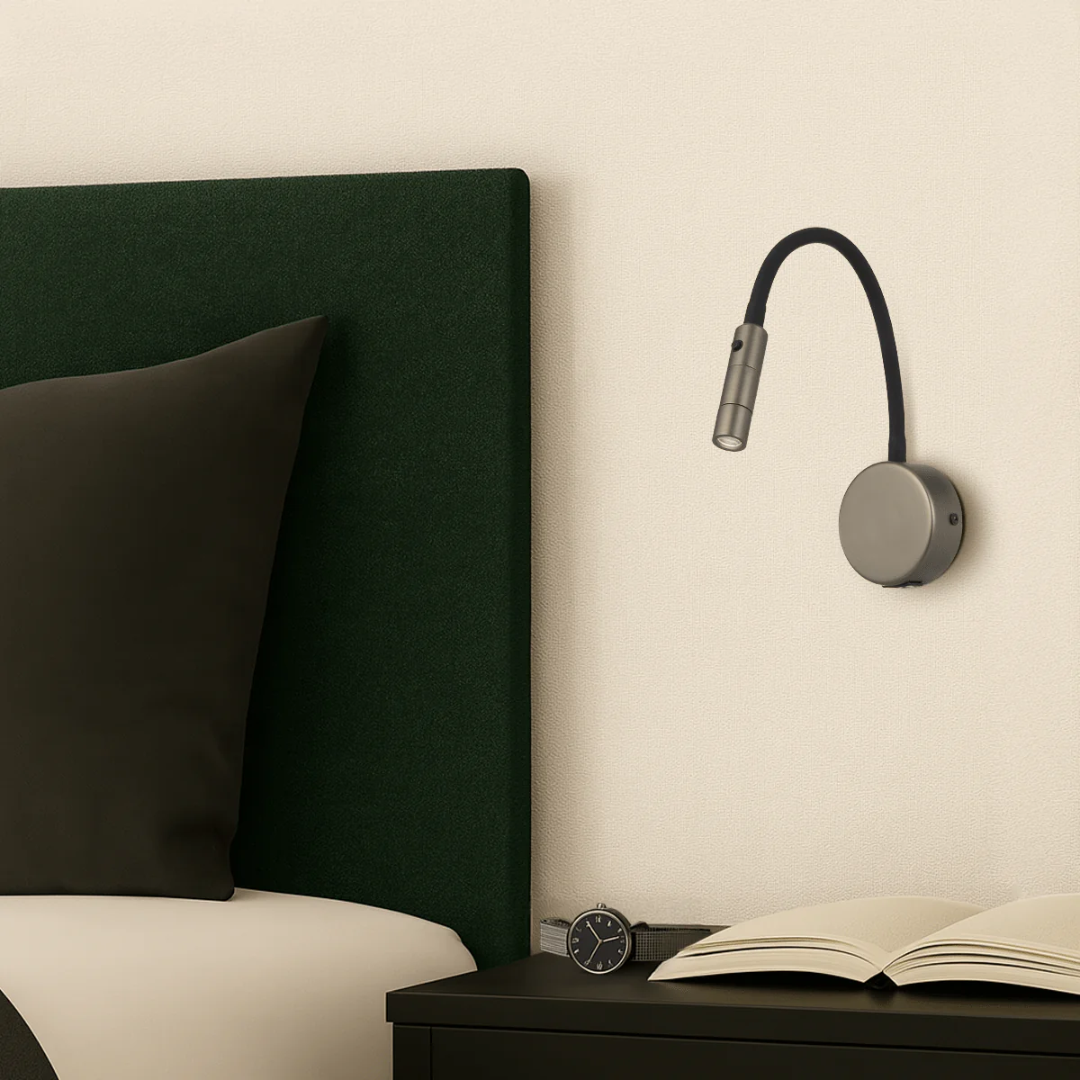 Telbix Solio LED Interior Wall Light with Flexible Arm and Head in Black, Nickel, White & Antique Brass - Image 11
