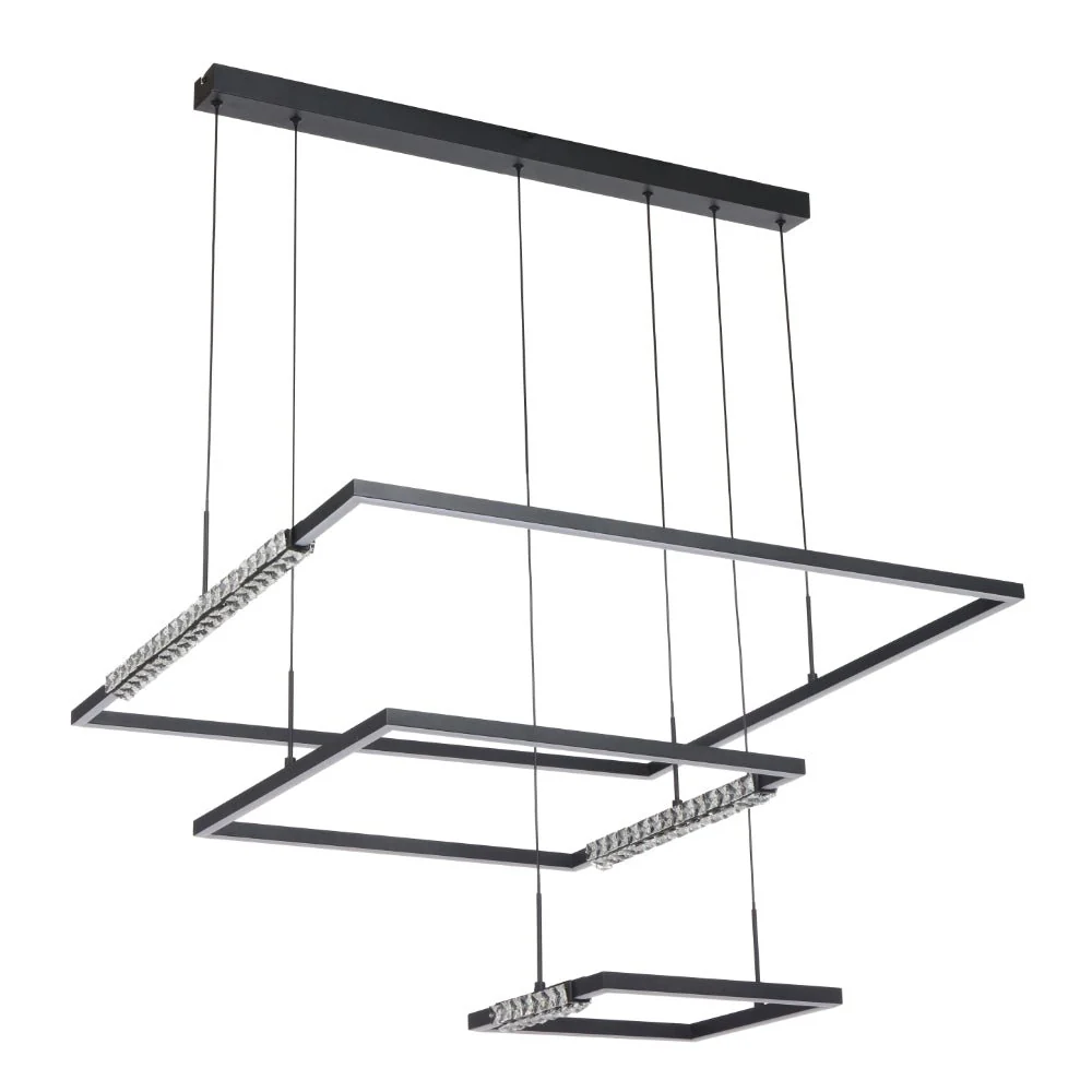 Telbix Zafra 3 Tier Pendant Light in Black Sand/Crystal